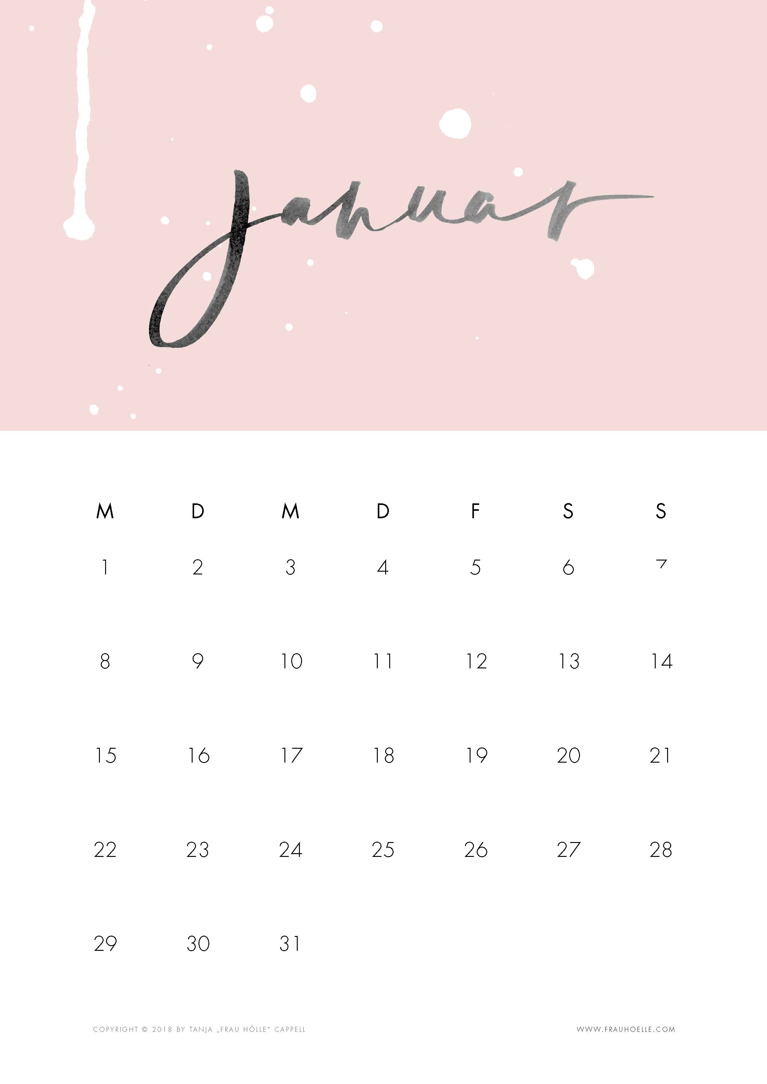 lettering kalender 2018 tropfen printable  frau hölle studio